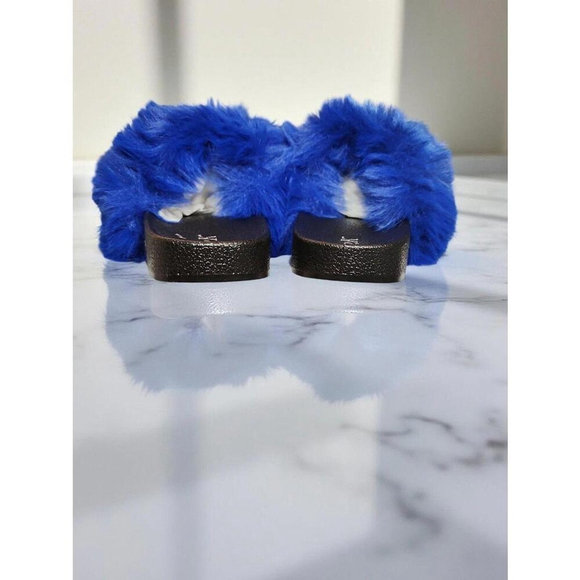 H2K Women's Size 7 Blue Fluffy Slide Slippers Soft Faux Fur Comfort - Picture 6 of 7